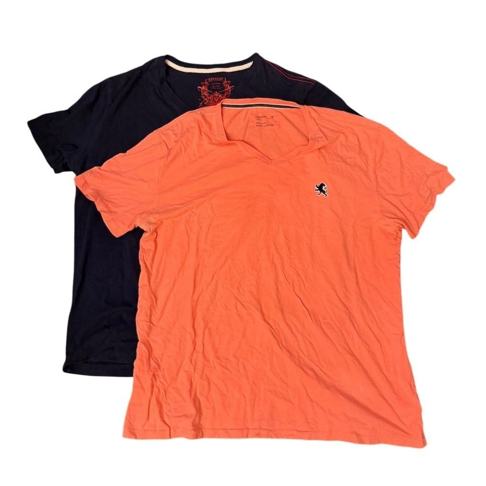 Express Men's V-Neck T-Shirts XL Orange & Navy Lion Logo lot of 2 vintage jersey